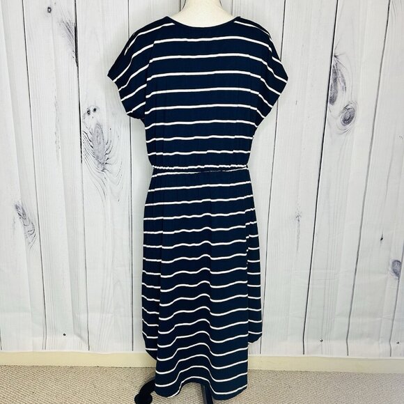 Women's Navy with White Stripes Short-Sleeve Dress Size 2XL Elastic Waist NWOT - Picture 8 of 11